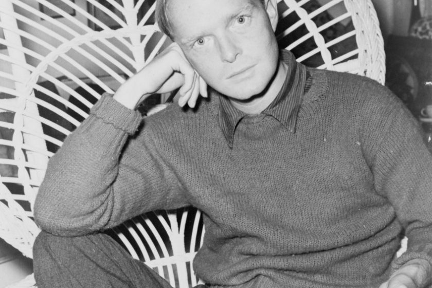 Truman Capote, half-length portrait, facing front, seated in a chair, resting head on his right hand, holding cigarette in his left hand / World Telegram & Sun photo by Roger Higgins via wikimedia commons