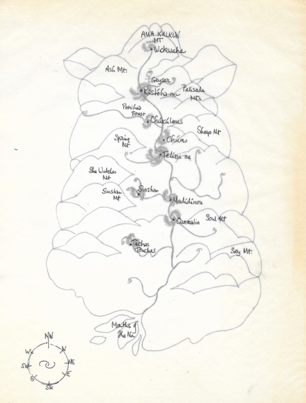 Ursula K. Le Guin: Talismanic map of the Valley, with place names
1985, Ink on paper | Courtesy of the Ursula K. Le Guin Foundation