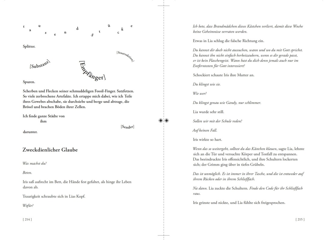 Screenshot einer Doppelseite aus Maddie Mortimers Roman »Atlas unserer spektakulären Körper« in der Übersetzung von Maria Meinel