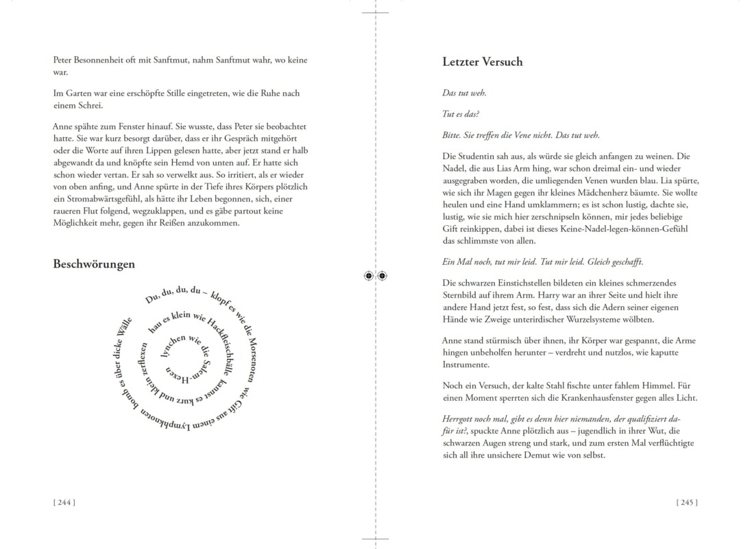 Screenshot einer Doppelseite aus Maddie Mortimers Roman »Atlas unserer spektakulären Körper« in der Übersetzung von Maria Meinel