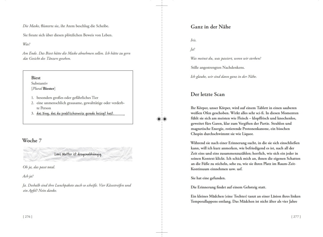 Screenshot einer Doppelseite aus Maddie Mortimers Roman »Atlas unserer spektakulären Körper« in der Übersetzung von Maria Meinel