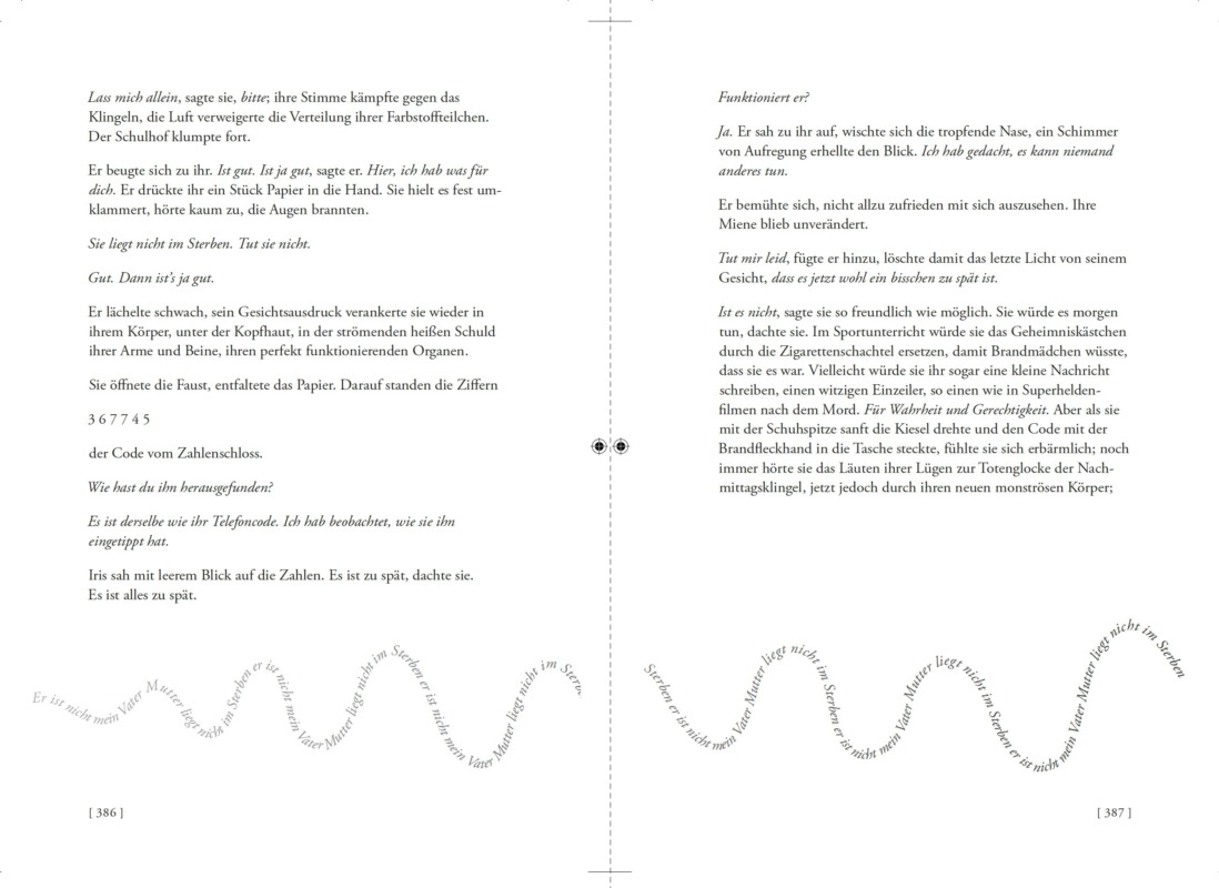 Screenshot einer Doppelseite aus Maddie Mortimers Roman »Atlas unserer spektakulären Körper« in der Übersetzung von Maria Meinel