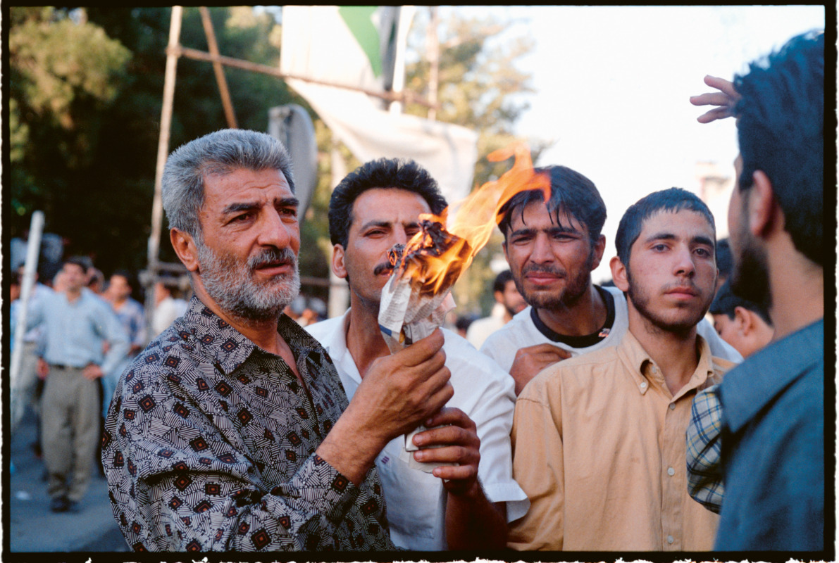 Students asking for reforms during a protest in Tehran. (Tehran, 1999)© Newsha Tavakolian